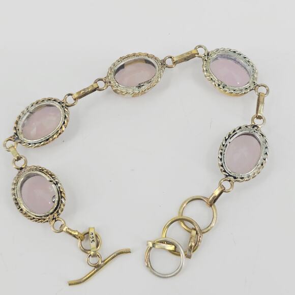 Rose Quartz Gemstone Handmade 925 Sterling Silver Jewelry Bracelet Sz 7-8" - Picture 3 of 6